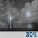 Monday Night: A chance of showers and thunderstorms before 2am. Partly cloudy, with a low around 68. Chance of precipitation is 30%. New rainfall amounts less than a tenth of an inch possible. Monday Night: Chance Showers And Thunderstorms